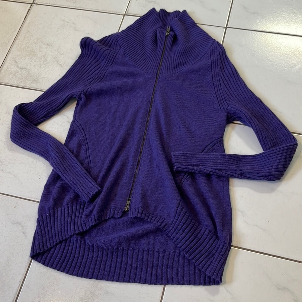 Eileen Fisher purple wool zip sweater